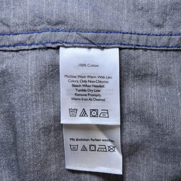 Eddie Bauer Classic fit short sleeve button down cotton gray blue mens sz L - Picture 6 of 11